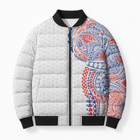 Hawaiian Traditional Tattoos Bomber Puffer Jacket Kakau Tribal Tropical Plant Motif Hawaii Flag Color Inspired LT03 Unisex Multicolor - Polynesian Pride