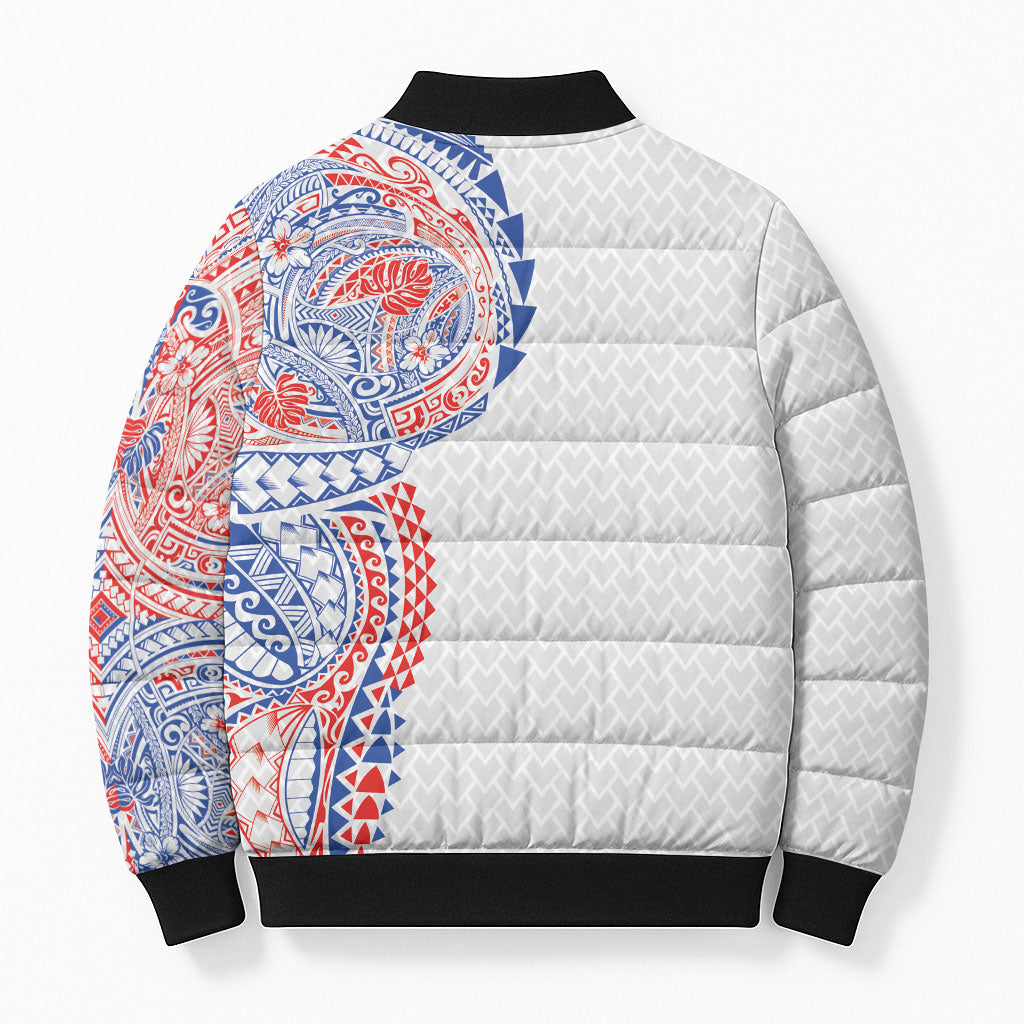 Hawaiian Traditional Tattoos Bomber Puffer Jacket Kakau Tribal Tropical Plant Motif Hawaii Flag Color Inspired LT03 - Polynesian Pride