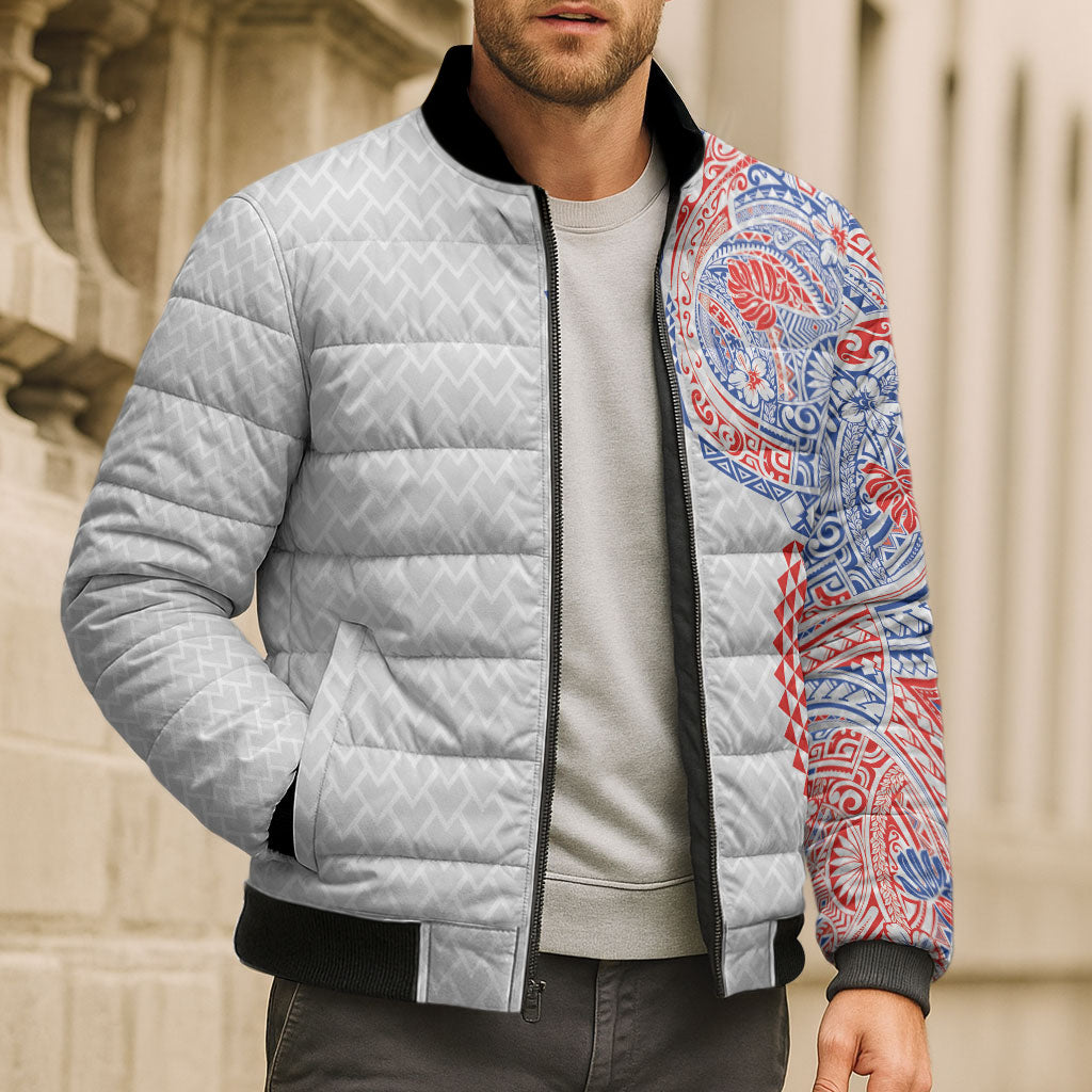 Hawaiian Traditional Tattoos Bomber Puffer Jacket Kakau Tribal Tropical Plant Motif Hawaii Flag Color Inspired LT03 - Polynesian Pride