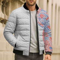 Hawaiian Traditional Tattoos Bomber Puffer Jacket Kakau Tribal Tropical Plant Motif Hawaii Flag Color Inspired LT03 - Polynesian Pride