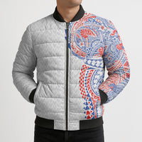Hawaiian Traditional Tattoos Bomber Puffer Jacket Kakau Tribal Tropical Plant Motif Hawaii Flag Color Inspired LT03 - Polynesian Pride