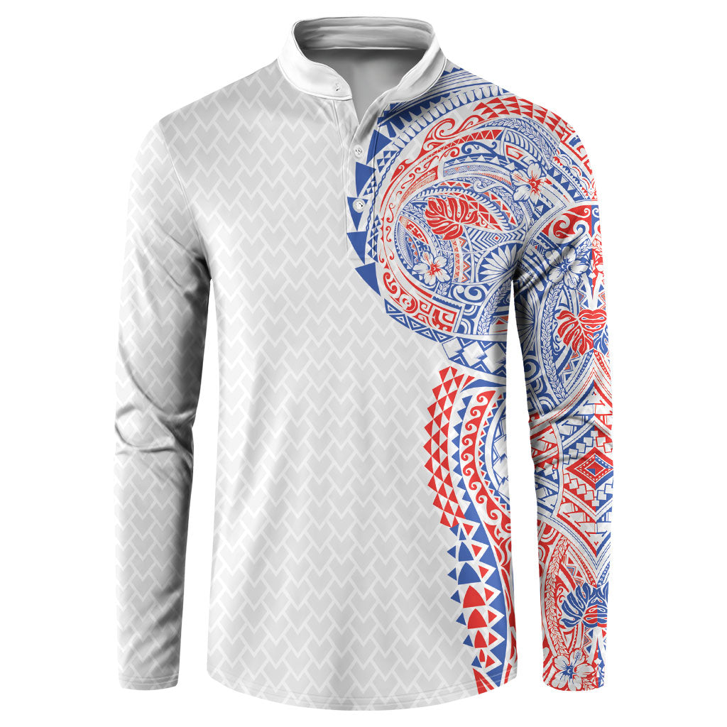 Hawaiian Traditional Tattoos Button Sweatshirt Kakau Tribal Tropical Plant Motif Hawaii Flag Color Inspired LT03 Multicolor - Polynesian Pride