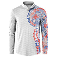Hawaiian Traditional Tattoos Button Sweatshirt Kakau Tribal Tropical Plant Motif Hawaii Flag Color Inspired LT03 Multicolor - Polynesian Pride