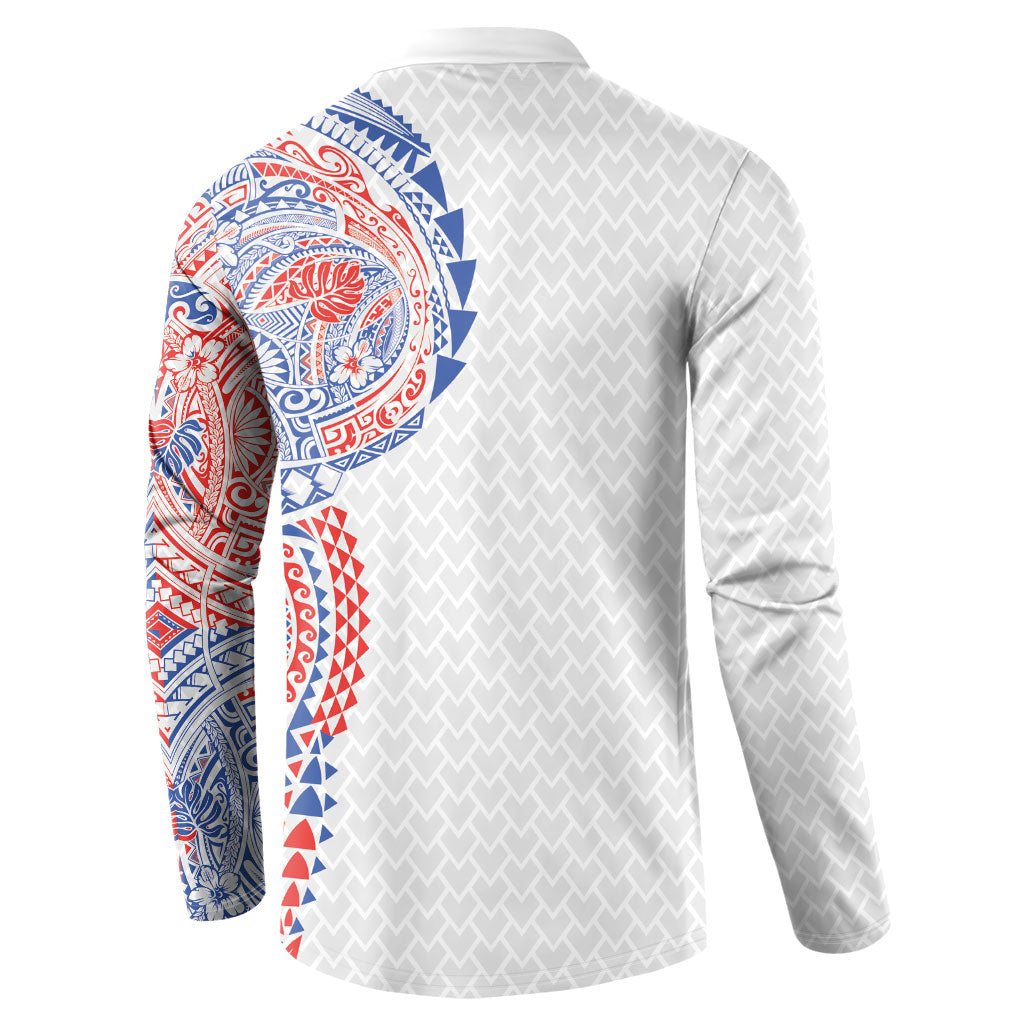 Hawaiian Traditional Tattoos Button Sweatshirt Kakau Tribal Tropical Plant Motif Hawaii Flag Color Inspired LT03 - Polynesian Pride