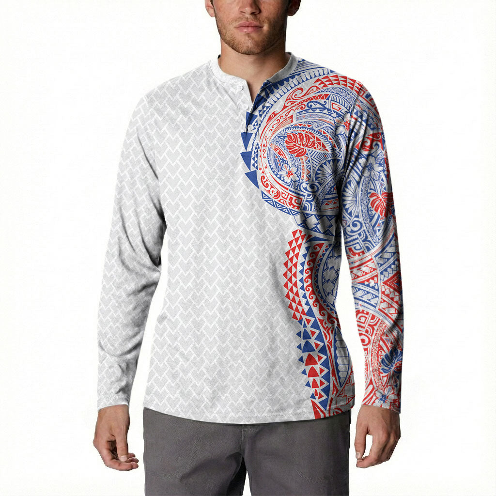 Hawaiian Traditional Tattoos Button Sweatshirt Kakau Tribal Tropical Plant Motif Hawaii Flag Color Inspired LT03 - Polynesian Pride