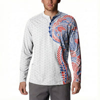 Hawaiian Traditional Tattoos Button Sweatshirt Kakau Tribal Tropical Plant Motif Hawaii Flag Color Inspired LT03 - Polynesian Pride