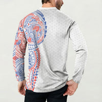 Hawaiian Traditional Tattoos Button Sweatshirt Kakau Tribal Tropical Plant Motif Hawaii Flag Color Inspired LT03 - Polynesian Pride