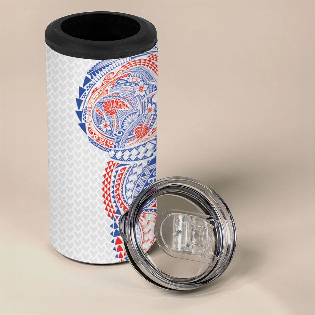 Hawaiian Traditional Tattoos 4 in 1 Can Cooler Tumbler Kakau Tribal Tropical Plant Motif Hawaii Flag Color Inspired LT03 - Polynesian Pride
