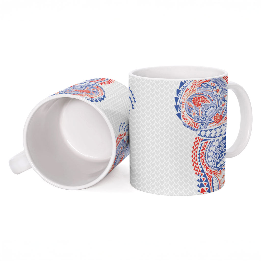 Hawaiian Traditional Tattoos Ceramic Mug Kakau Tribal Tropical Plant Motif Hawaii Flag Color Inspired LT03 - Polynesian Pride