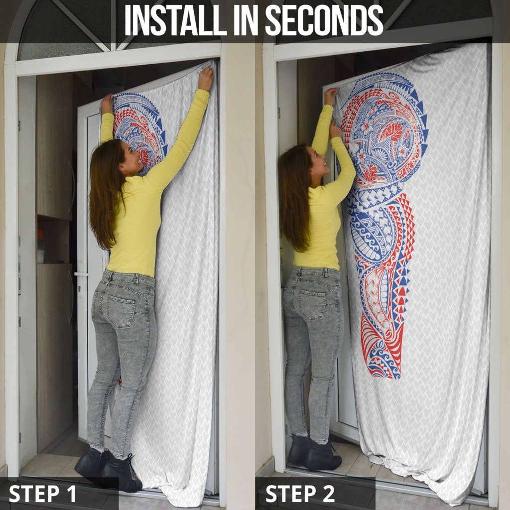 Hawaiian Traditional Tattoos Door Cover Kakau Tribal Tropical Plant Motif Hawaii Flag Color Inspired LT03 - Polynesian Pride