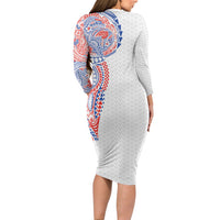 Hawaiian Traditional Tattoos Family Matching Long Sleeve Bodycon Dress and Hawaiian Shirt Kakau Tribal Tropical Plant Motif Hawaii Flag Color Inspired LT03 - Polynesian Pride