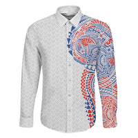 Hawaiian Traditional Tattoos Family Matching Puletasi and Hawaiian Shirt Kakau Tribal Tropical Plant Motif Hawaii Flag Color Inspired LT03 Dad's Shirt - Long Sleeve Multicolor - Polynesian Pride