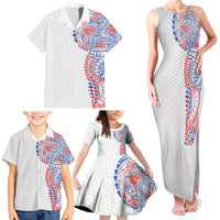 Hawaiian Traditional Tattoos Family Matching Tank Maxi Dress and Hawaiian Shirt Kakau Tribal Tropical Plant Motif Hawaii Flag Color Inspired LT03 - Polynesian Pride