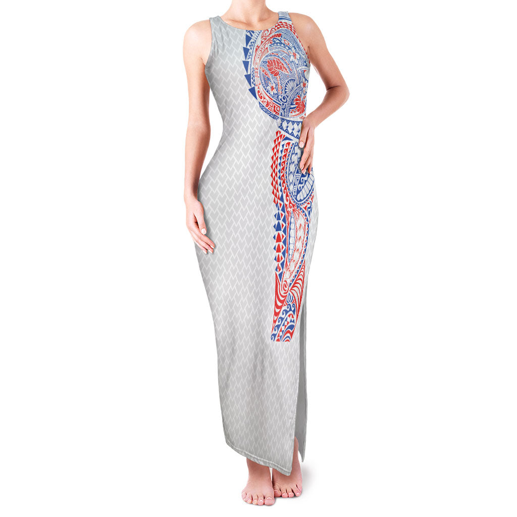 Hawaiian Traditional Tattoos Family Matching Tank Maxi Dress and Hawaiian Shirt Kakau Tribal Tropical Plant Motif Hawaii Flag Color Inspired LT03 Mom's Dress Multicolor - Polynesian Pride