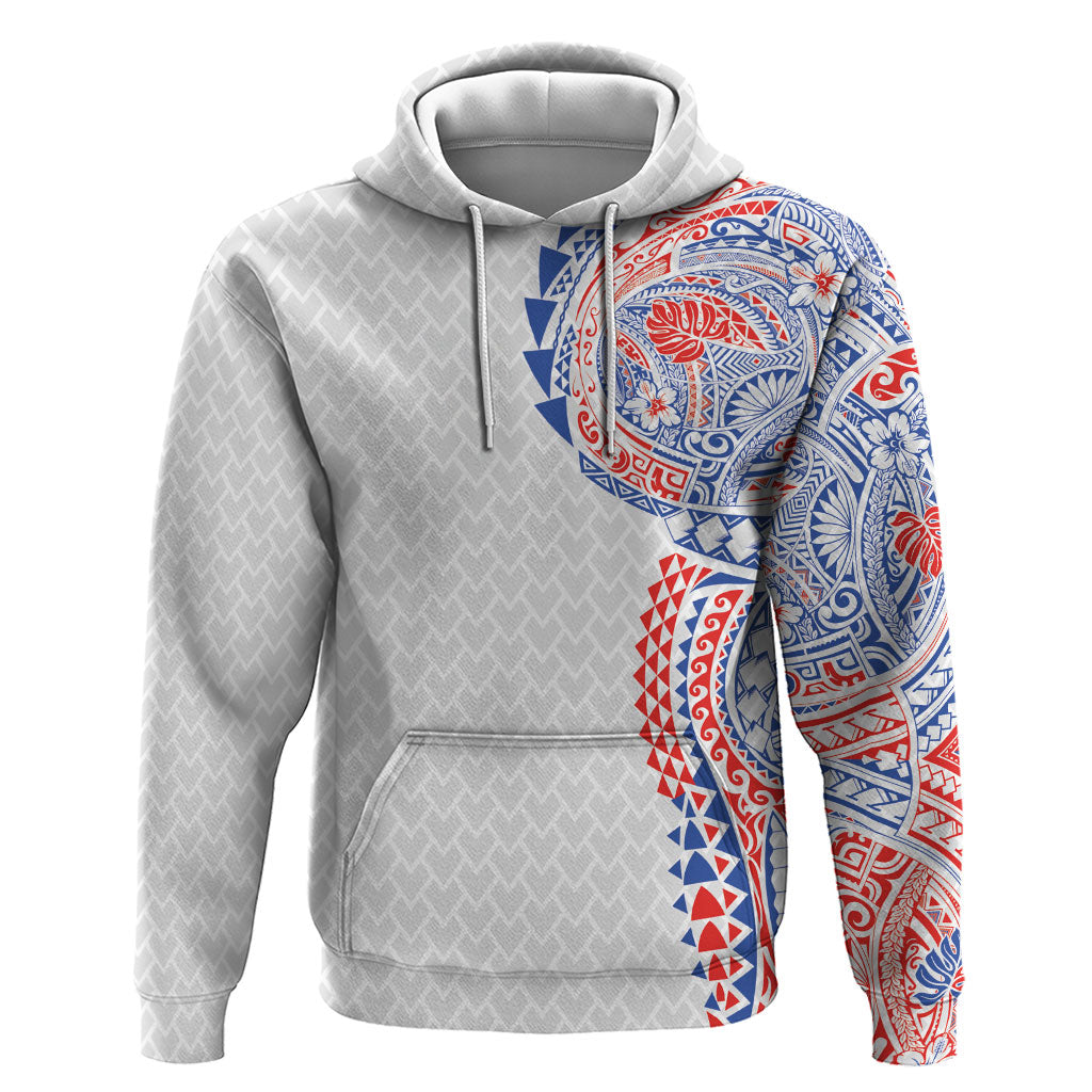 Hawaiian Traditional Tattoos Hoodie Kakau Tribal Tropical Plant Motif Hawaii Flag Color Inspired LT03 Pullover Hoodie Multicolor - Polynesian Pride
