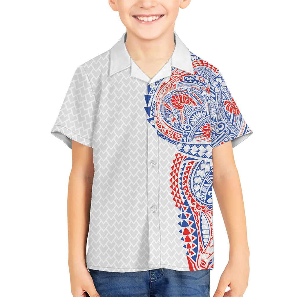 Hawaiian Traditional Tattoos Kid Hawaiian Shirt Kakau Tribal Tropical Plant Motif Hawaii Flag Color Inspired LT03 Kid Multicolor - Polynesian Pride