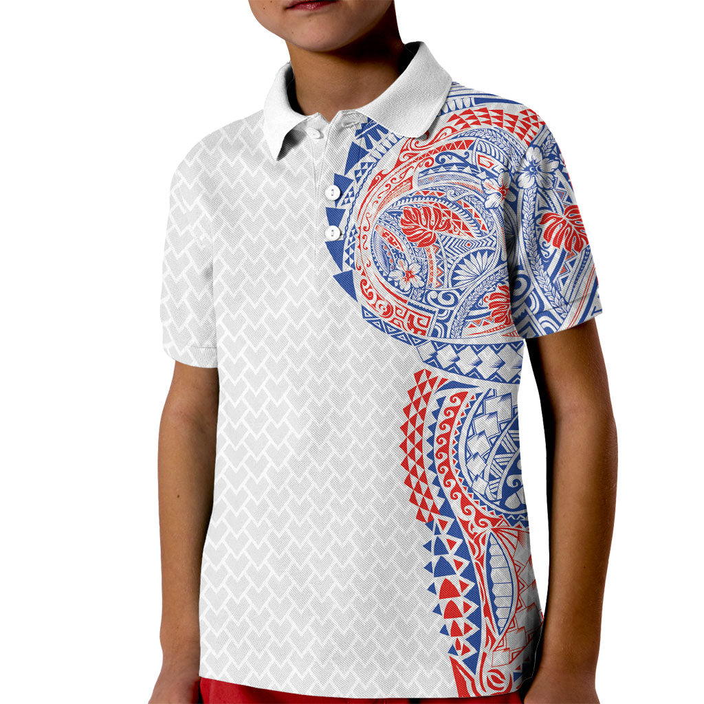 Hawaiian Traditional Tattoos Kid Polo Shirt Kakau Tribal Tropical Plant Motif Hawaii Flag Color Inspired LT03 Kid Multicolor - Polynesian Pride
