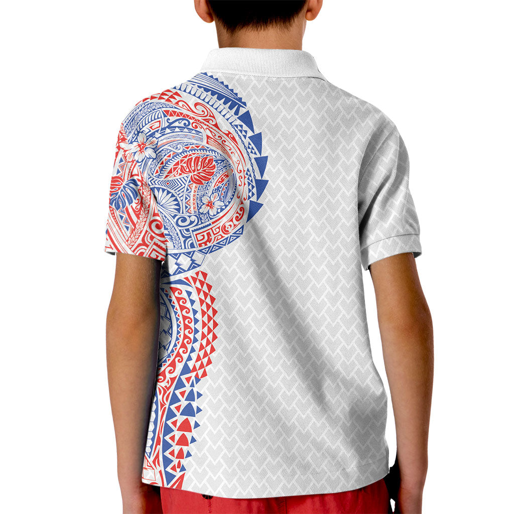 Hawaiian Traditional Tattoos Kid Polo Shirt Kakau Tribal Tropical Plant Motif Hawaii Flag Color Inspired LT03 - Polynesian Pride
