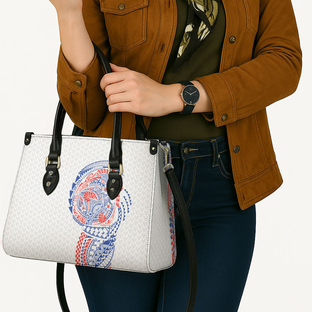 Hawaiian Traditional Tattoos Leather Bag Kakau Tribal Tropical Plant Motif Hawaii Flag Color Inspired LT03 - Polynesian Pride