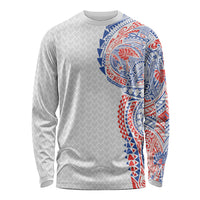 Hawaiian Traditional Tattoos Long Sleeve Shirt Kakau Tribal Tropical Plant Motif Hawaii Flag Color Inspired LT03 Unisex Multicolor - Polynesian Pride