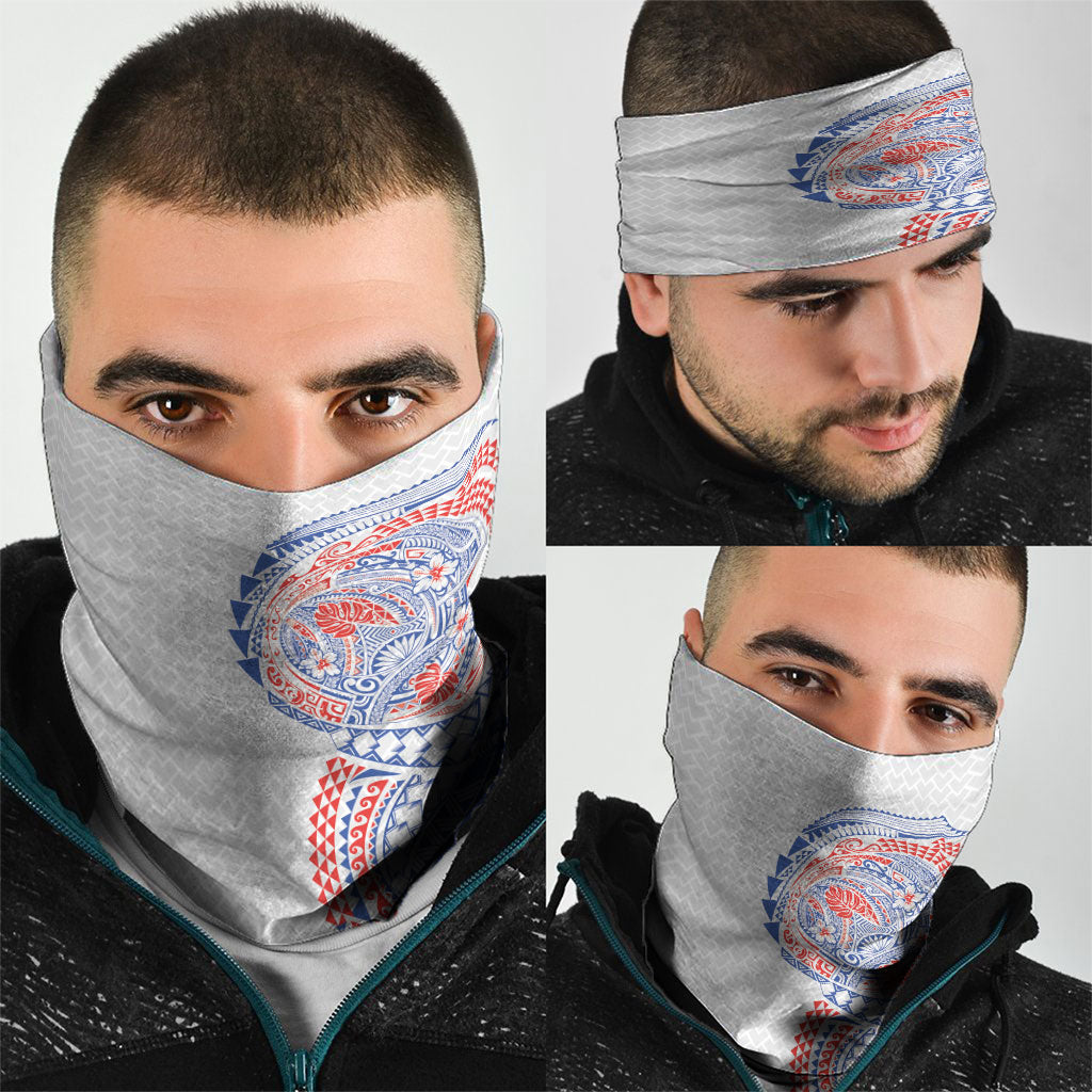 Hawaiian Traditional Tattoos Neck Gaiter Kakau Tribal Tropical Plant Motif Hawaii Flag Color Inspired LT03 - Polynesian Pride