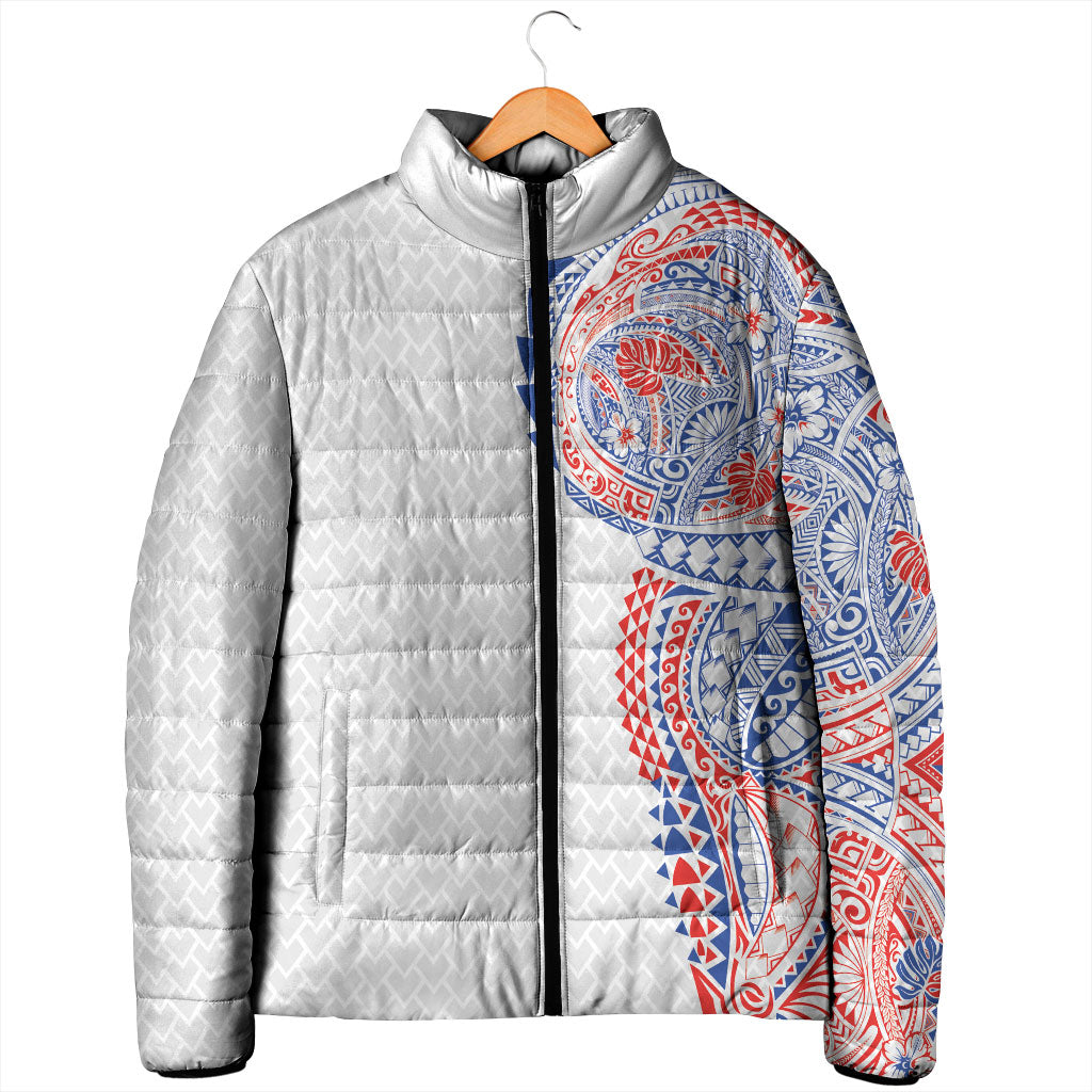 Hawaiian Traditional Tattoos Padded Jacket Kakau Tribal Tropical Plant Motif Hawaii Flag Color Inspired LT03 - Polynesian Pride