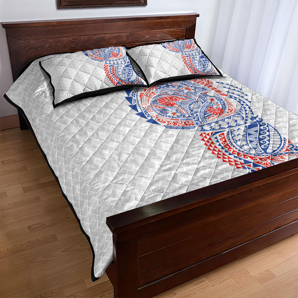 Hawaiian Traditional Tattoos Quilt Bed Set Kakau Tribal Tropical Plant Motif Hawaii Flag Color Inspired LT03 - Polynesian Pride