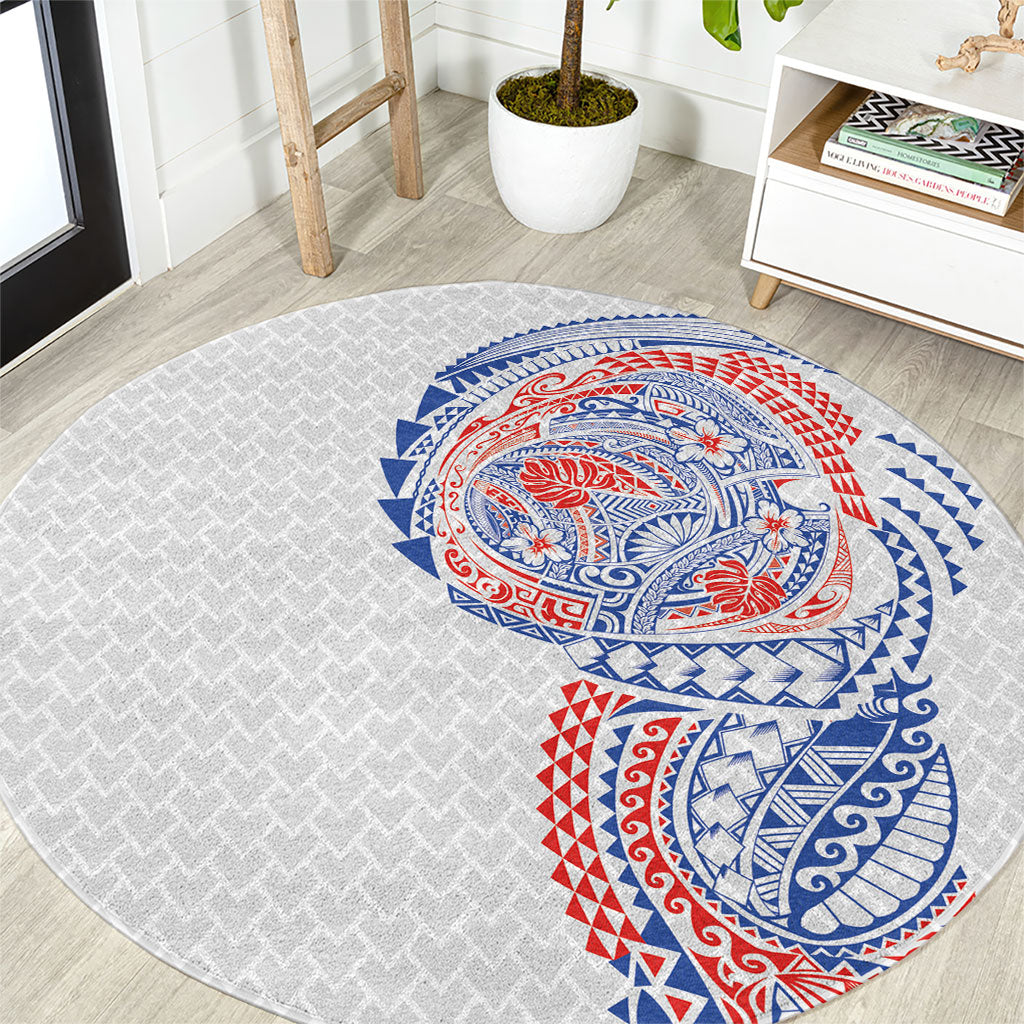 Hawaiian Traditional Tattoos Round Carpet Kakau Tribal Tropical Plant Motif Hawaii Flag Color Inspired