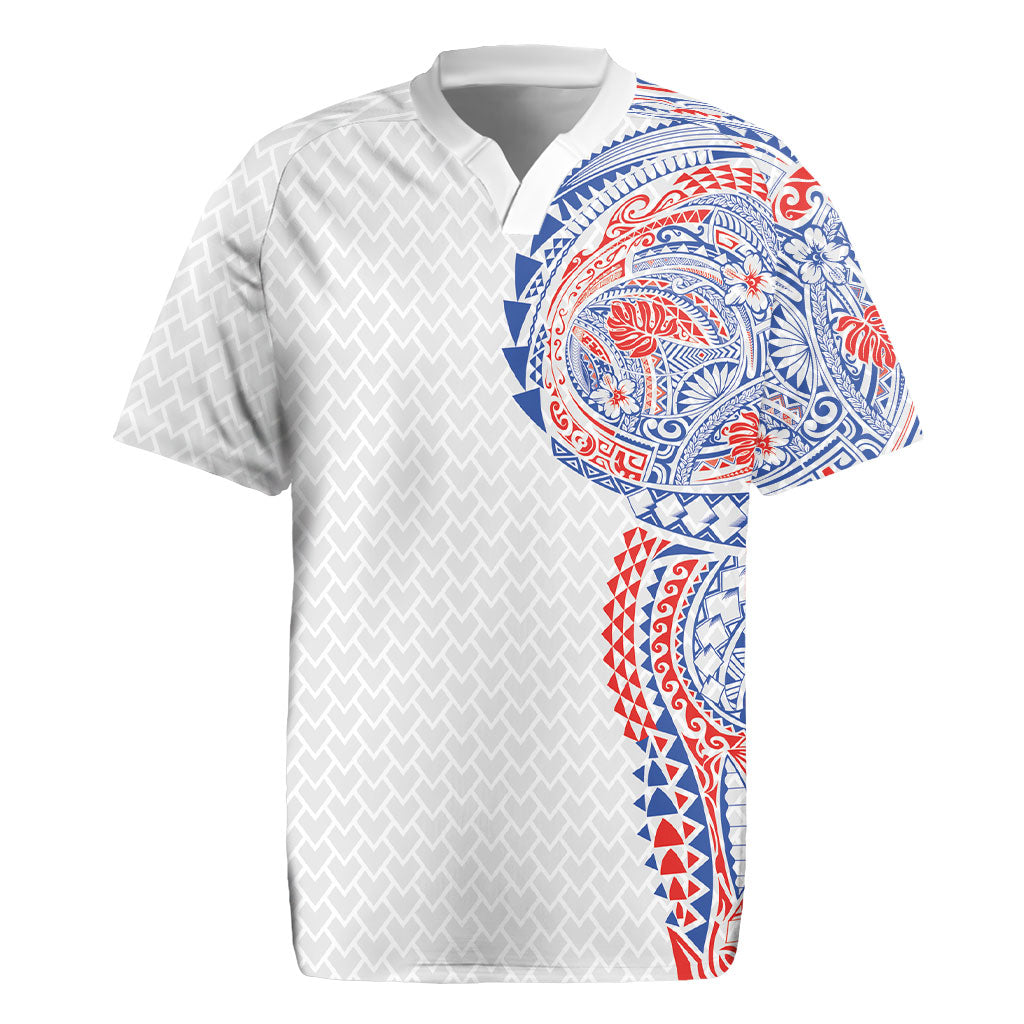 Hawaiian Traditional Tattoos Rugby Jersey Kakau Tribal Tropical Plant Motif Hawaii Flag Color Inspired