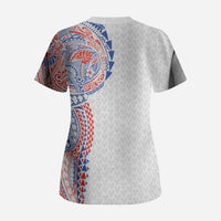 Hawaiian Traditional Tattoos Scrub Top Kakau Tribal Tropical Plant Motif Hawaii Flag Color Inspired LT03 - Polynesian Pride
