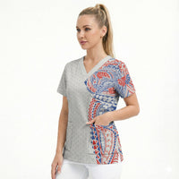Hawaiian Traditional Tattoos Scrub Top Kakau Tribal Tropical Plant Motif Hawaii Flag Color Inspired LT03 - Polynesian Pride