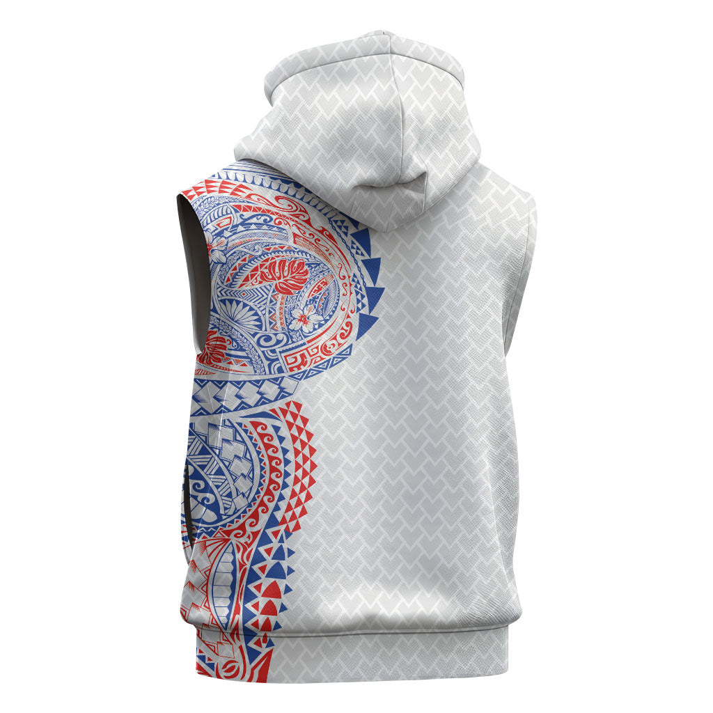 Hawaiian Traditional Tattoos Sleeveless Zip Hoodie Kakau Tribal Tropical Plant Motif Hawaii Flag Color Inspired LT03 - Polynesian Pride