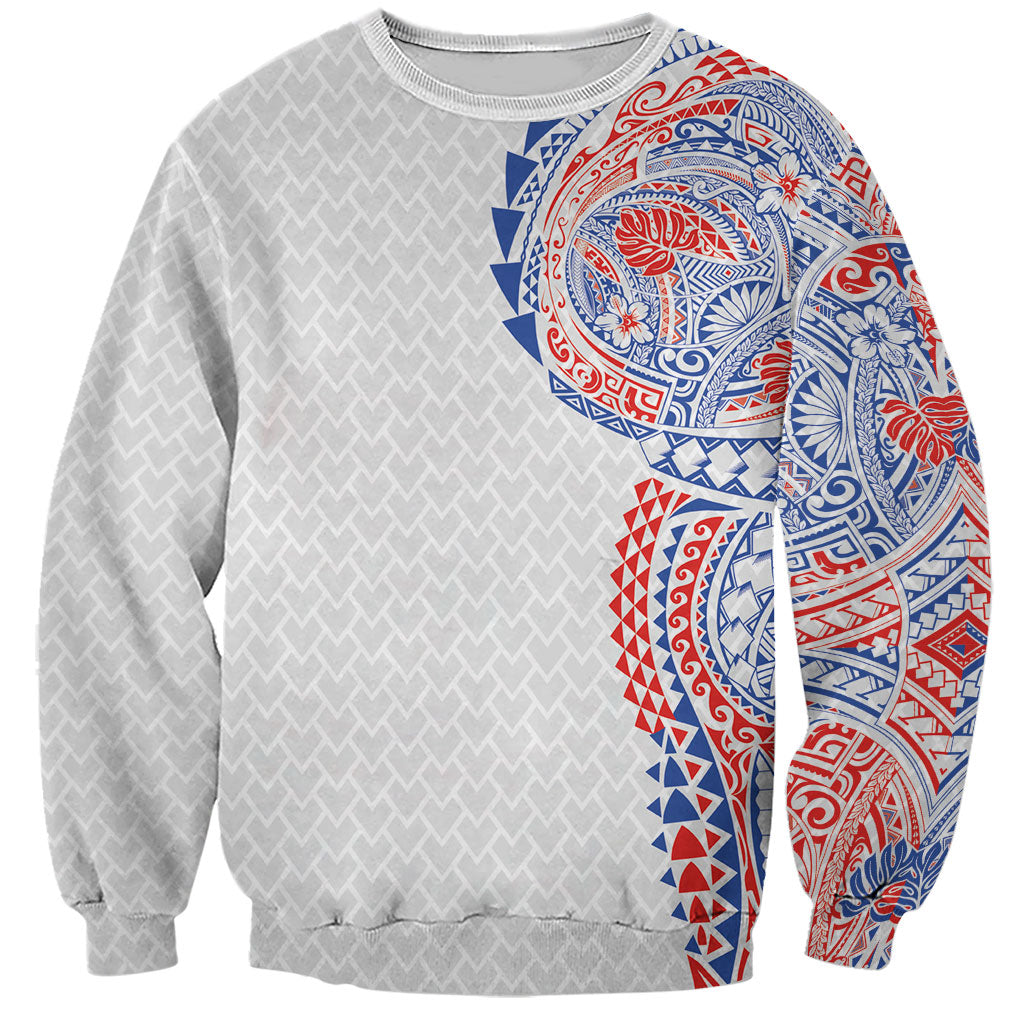 Hawaiian Traditional Tattoos Sweatshirt Kakau Tribal Tropical Plant Motif Hawaii Flag Color Inspired