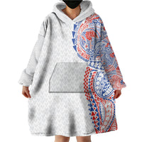 Hawaiian Traditional Tattoos Wearable Blanket Hoodie Kakau Tribal Tropical Plant Motif Hawaii Flag Color Inspired LT03 - Polynesian Pride