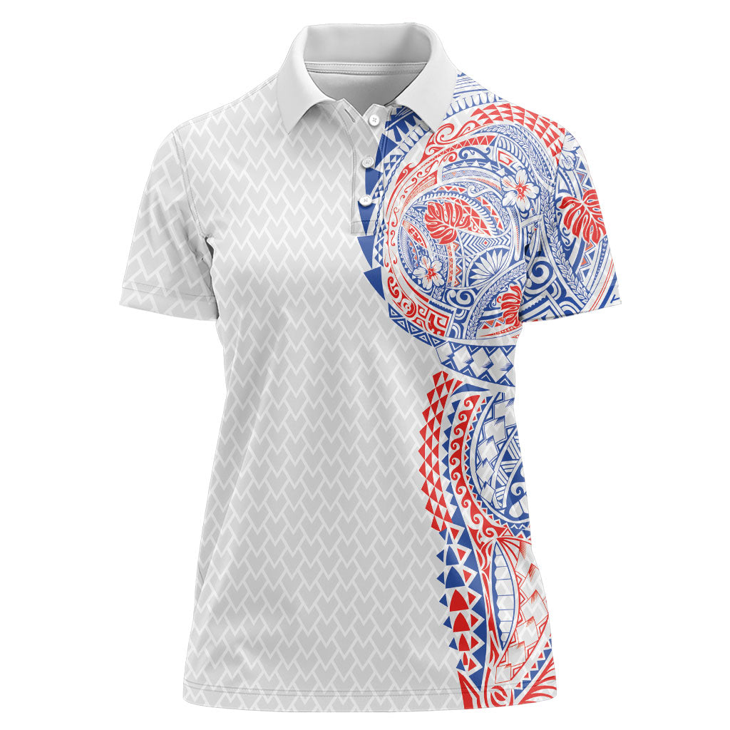 Hawaiian Traditional Tattoos Women Polo Shirt Kakau Tribal Tropical Plant Motif Hawaii Flag Color Inspired LT03 Female Multicolor - Polynesian Pride