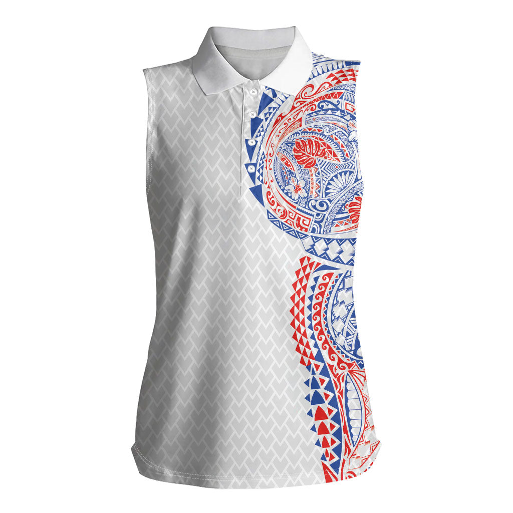 Hawaiian Traditional Tattoos Women Sleeveless Polo Shirt Kakau Tribal Tropical Plant Motif Hawaii Flag Color Inspired LT03 Female Multicolor - Polynesian Pride