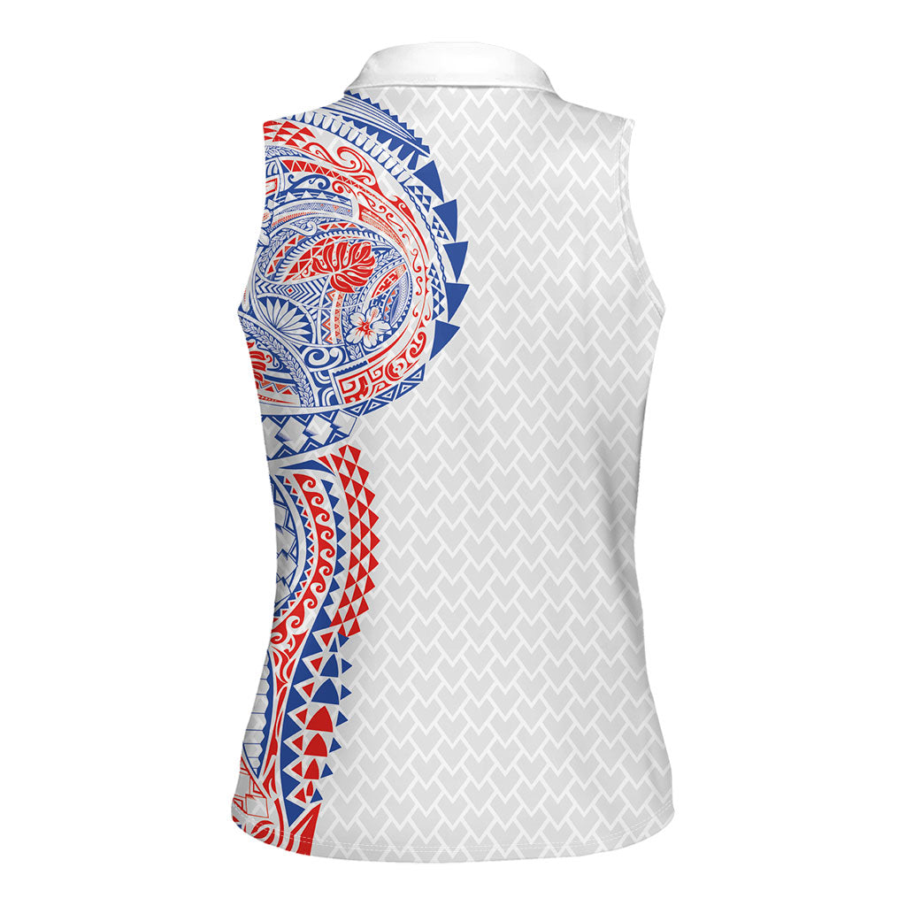 Hawaiian Traditional Tattoos Women Sleeveless Polo Shirt Kakau Tribal Tropical Plant Motif Hawaii Flag Color Inspired LT03 - Polynesian Pride