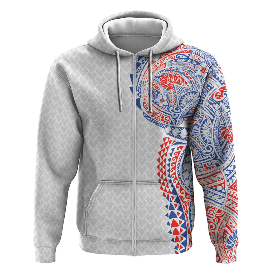 Hawaiian Traditional Tattoos Zip Hoodie Kakau Tribal Tropical Plant Motif Hawaii Flag Color Inspired LT03 Zip Hoodie Multicolor - Polynesian Pride