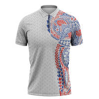 Hawaiian Traditional Tattoos Zipper Polo Shirt Kakau Tribal Tropical Plant Motif Hawaii Flag Color Inspired LT03 Multicolor - Polynesian Pride
