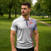 Hawaiian Traditional Tattoos Zipper Polo Shirt Kakau Tribal Tropical Plant Motif Hawaii Flag Color Inspired LT03 - Polynesian Pride