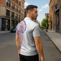 Hawaiian Traditional Tattoos Zipper Polo Shirt Kakau Tribal Tropical Plant Motif Hawaii Flag Color Inspired LT03 - Polynesian Pride