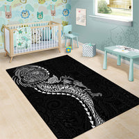 Hawaiian Kakau Tribal Sea Animals Tattoos Area Rug Black Color