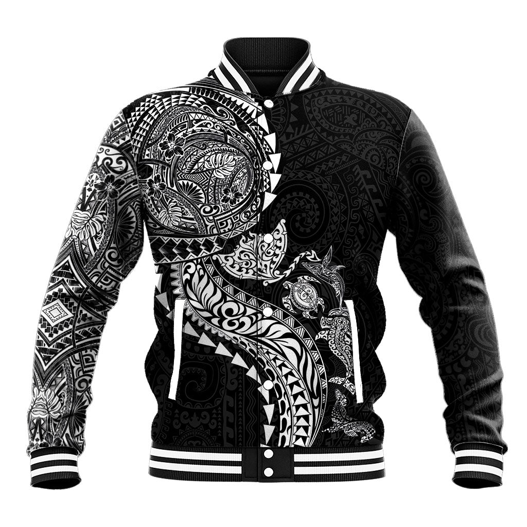 Hawaiian Kakau Tribal Sea Animals Tattoos Baseball Jacket Black Color LT03 Unisex Black - Polynesian Pride
