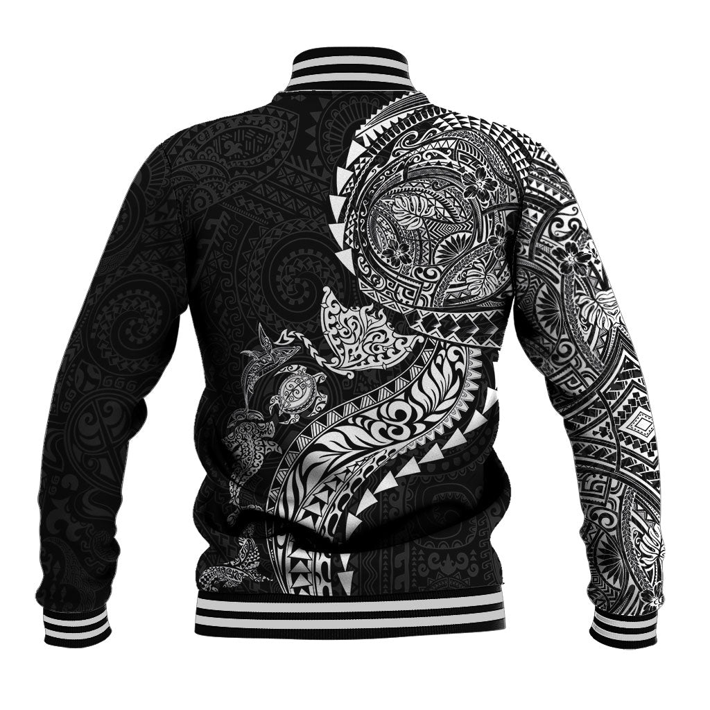 Hawaiian Kakau Tribal Sea Animals Tattoos Baseball Jacket Black Color LT03 - Polynesian Pride