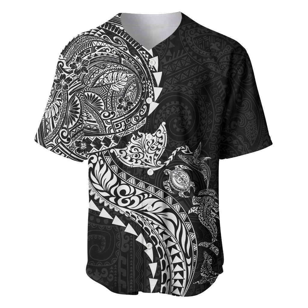 Hawaiian Kakau Tribal Sea Animals Tattoos Baseball Jersey Black Color