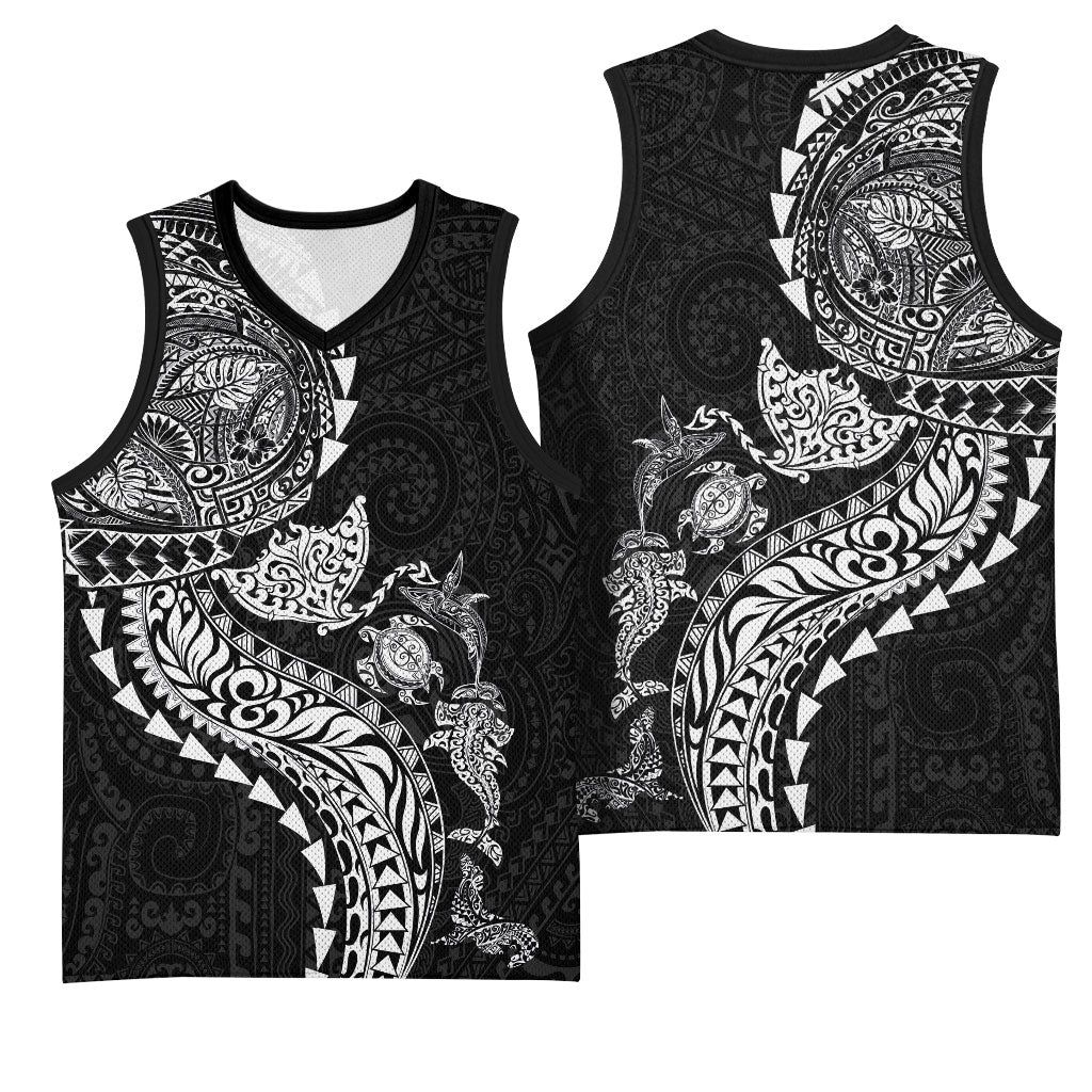 Hawaiian Kakau Tribal Sea Animals Tattoos Basketball Jersey Black Color LT03 - Polynesian Pride
