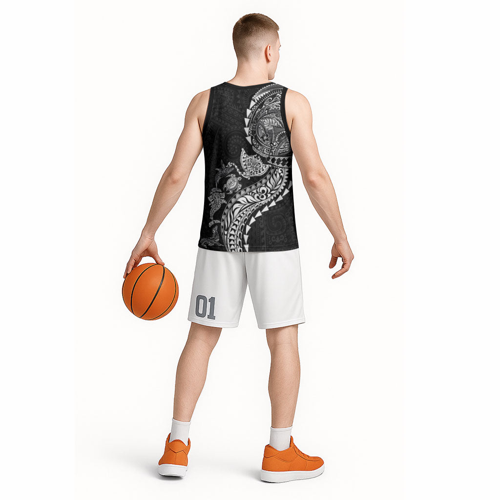 Hawaiian Kakau Tribal Sea Animals Tattoos Basketball Jersey Black Color LT03 - Polynesian Pride