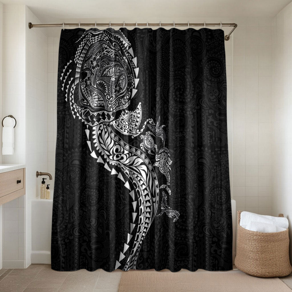 Hawaiian Kakau Tribal Sea Animals Tattoos Bathroom Set Black Color