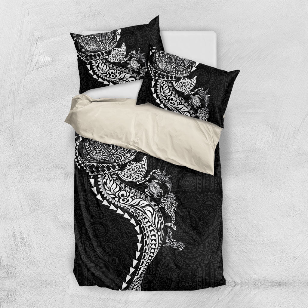 Hawaiian Kakau Tribal Sea Animals Tattoos Bedding Set Black Color LT03 US Twin 172cm x 218cm Black - Polynesian Pride