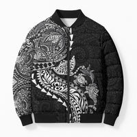 Hawaiian Kakau Tribal Sea Animals Tattoos Bomber Puffer Jacket Black Color LT03 Unisex Black - Polynesian Pride